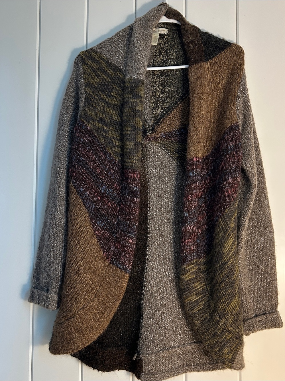 A. Giannetti Vintage patchwork Swirl Draped Cardigan L fits Small to Medium top